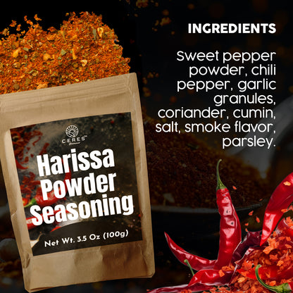 Harissa Seasoning Blend, 3.5 oz, Aromatic & Mildly Spicy Harissa Powder