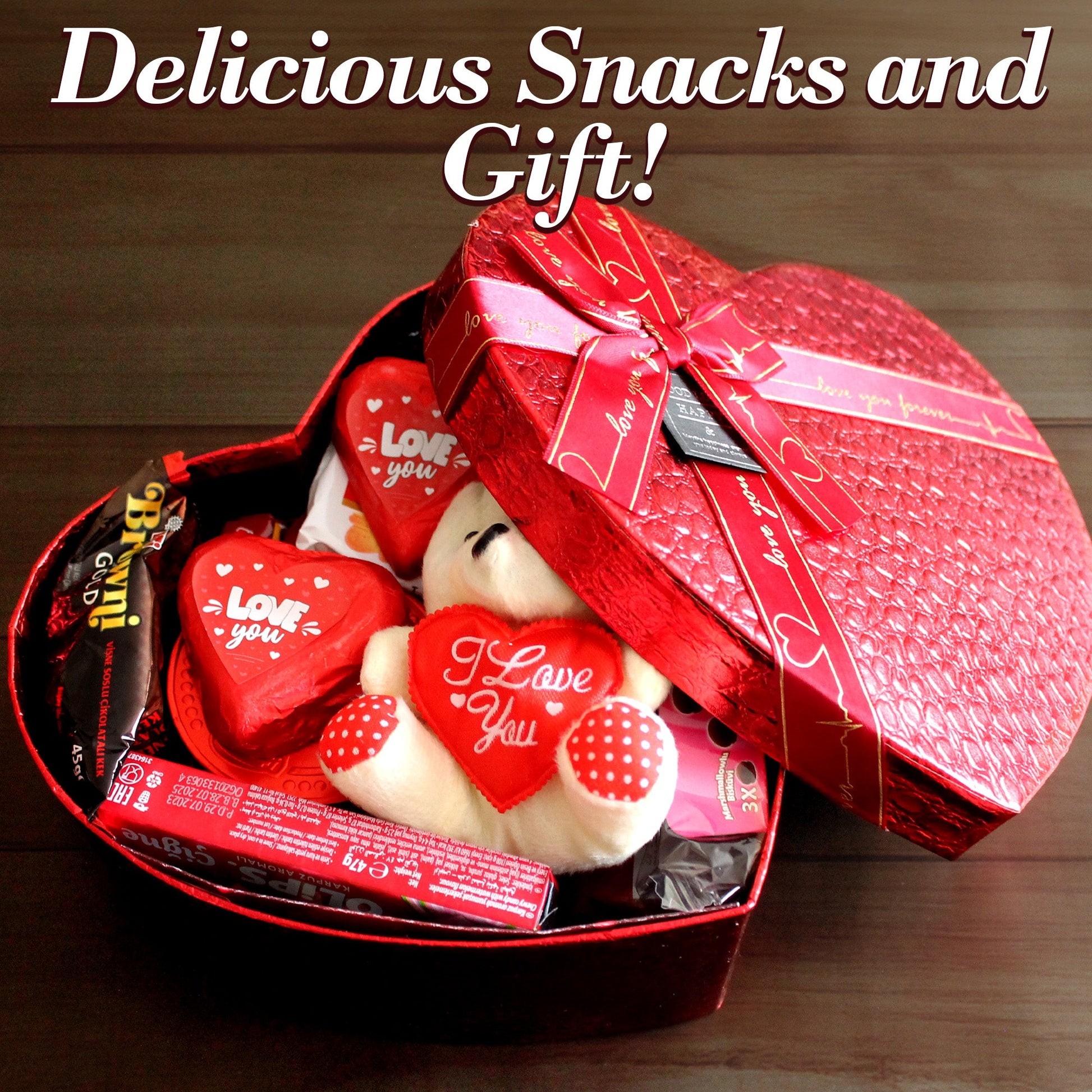 Heart Shaped International Snack Box for Loved Ones, Valentine Days Snack Box 