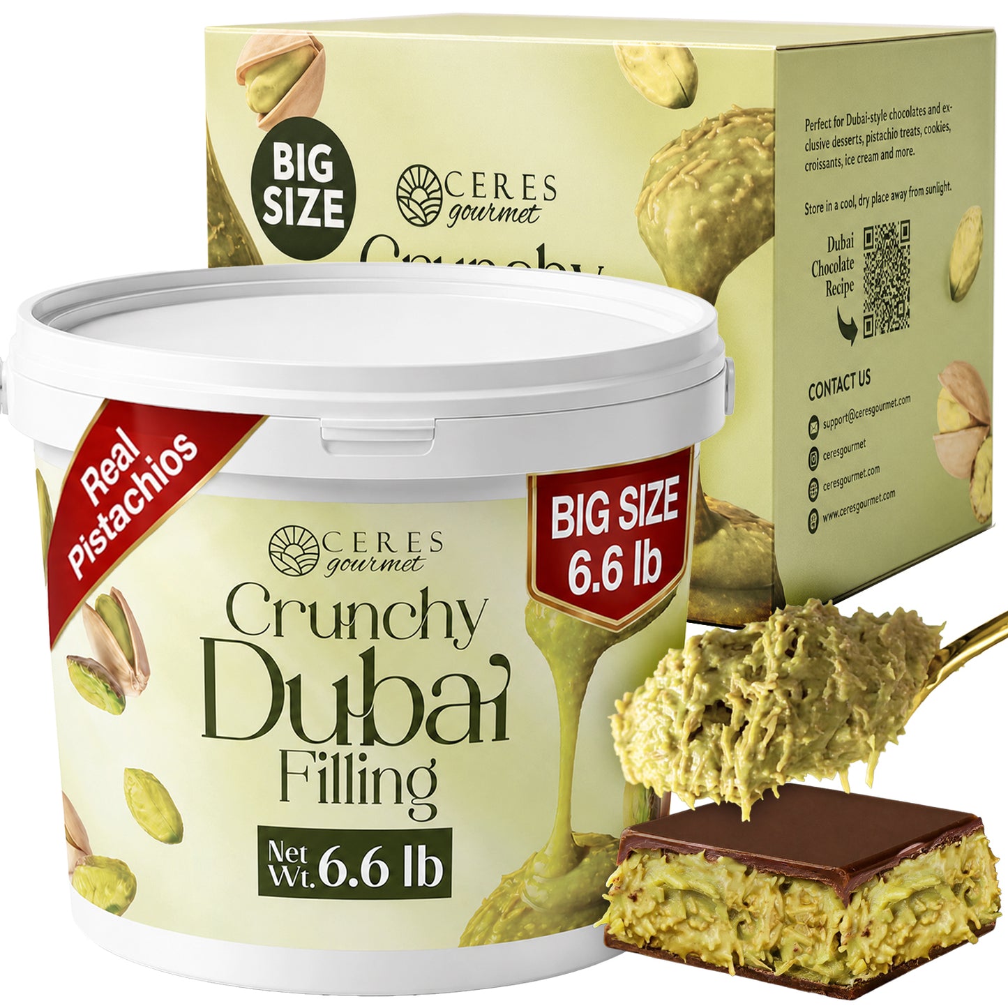 Premium Pistachio & Kataifi Filling – For Dubai Chocolate Creations – 2.2 lb and 6.6 lb