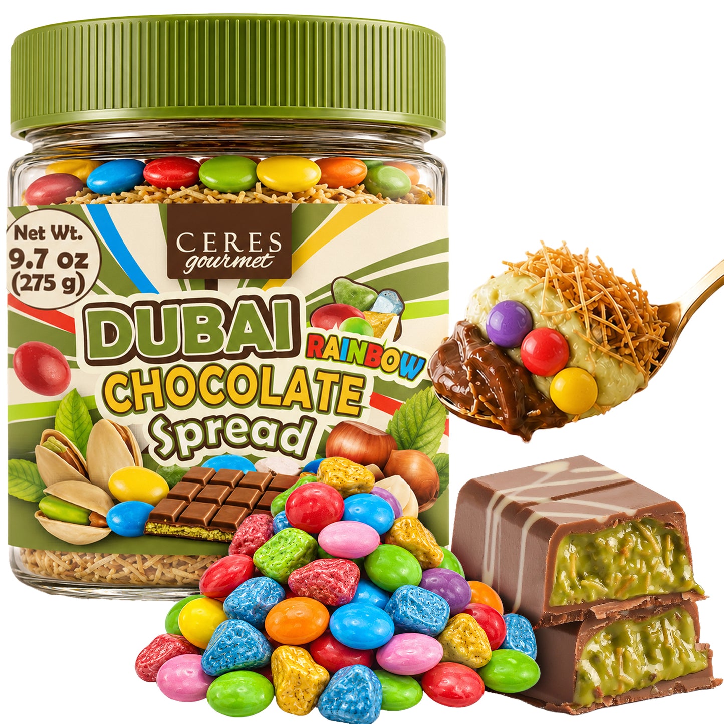 Viral Dubai Rainbow Chocolate Spread: Pistachio & Kataifi Crunch (9.7 oz)