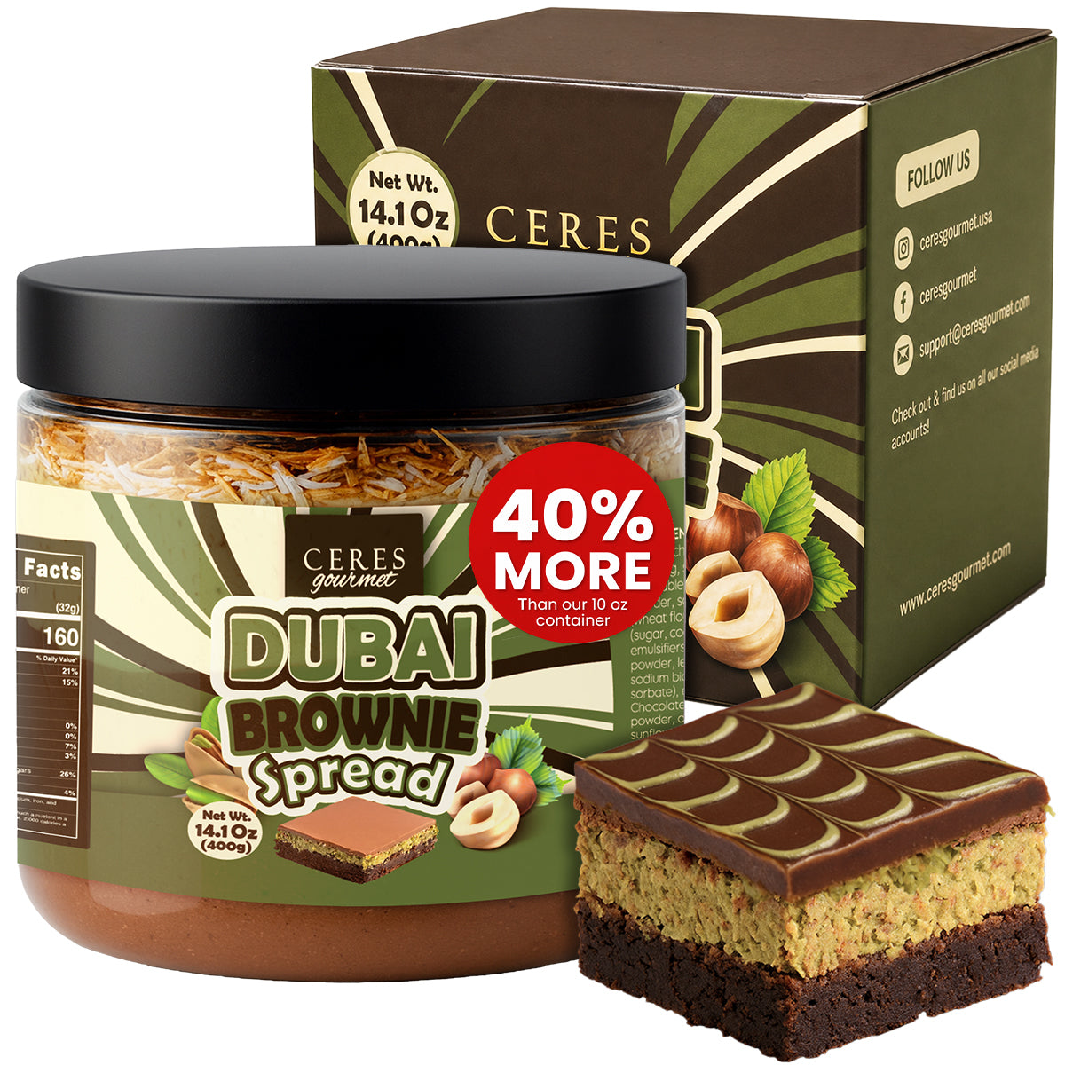 Dubai Chocolate Pistachio Brownie Cake – 14.1 oz