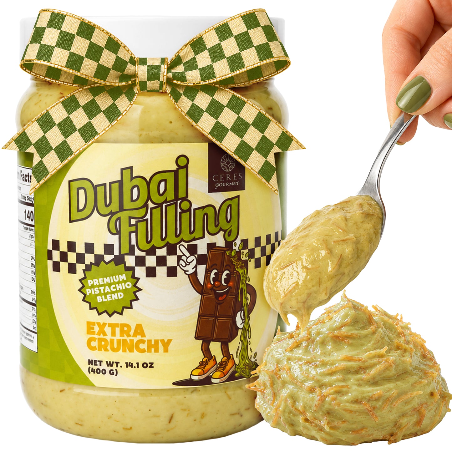 Ceres Gourmet Extra Crunchy Dubai Filling: Premium Pistachio Knafeh Spread (14.1 oz)