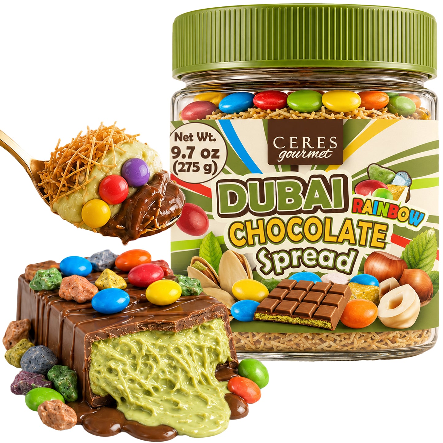 Viral Dubai Rainbow Chocolate Spread: Pistachio & Kataifi Crunch (9.7 oz)