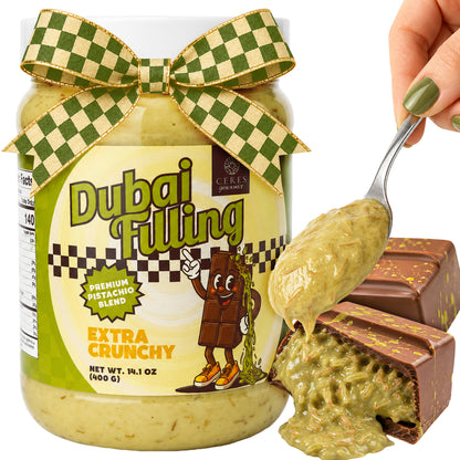 Ceres Gourmet Extra Crunchy Dubai Filling: Premium Pistachio Knafeh Spread (14.1 oz)