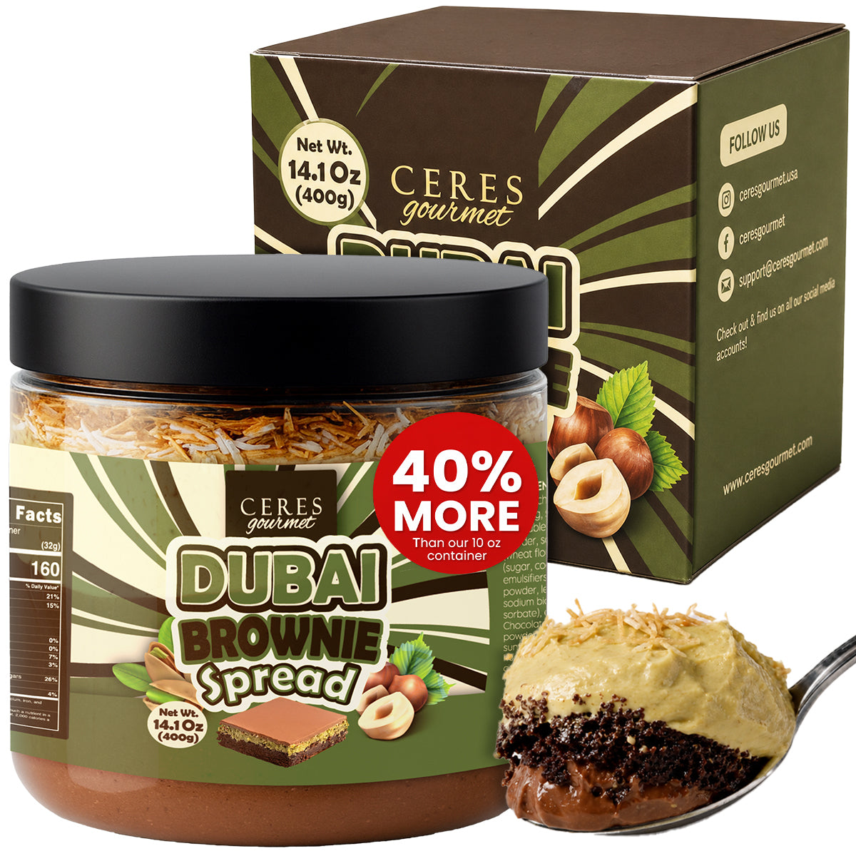 Dubai Chocolate Pistachio Brownie Cake – 14.1 oz