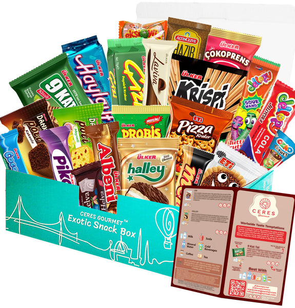 International Exotic Snack Box Variety Pack, 22 Count Premium Foreign Rare Snack Food Gifts with Suprise Item for Fun, Mystery Box of Snacks, European Snacks for Adults and Kids