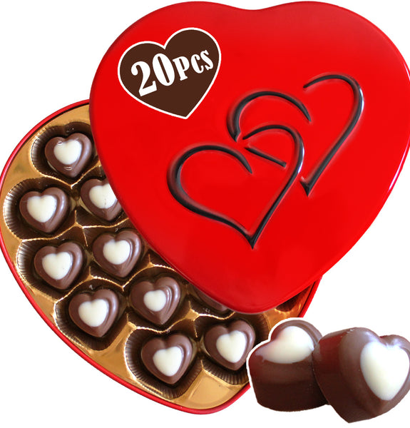 Ceres Gourmet Love Chocolate Hearts in Heart Gift Box for Valentine's Days 8.5 Oz (20 Pcs), Assorted Heart Chocolates Basket for Her, Him, Love Ideas for Girlfriend and Wife