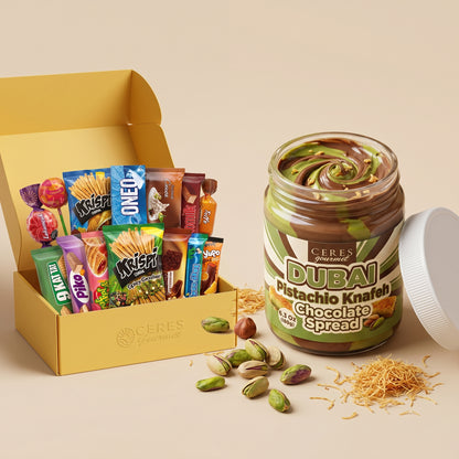 The Ultimate Viral Treats Bundle: Exotic Snack Box & Dubai Chocolate Spread