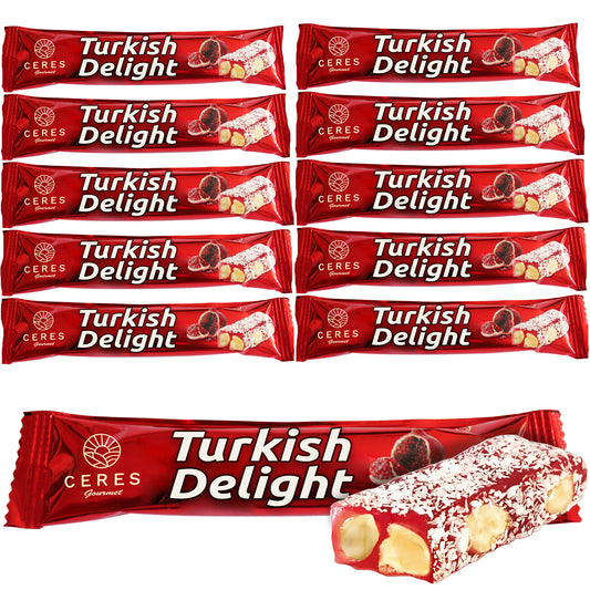 Turkish Delights Pomegranate Candy Bar with Hazelnut and Coconut, Traditional Sweet Vegan Soft Candy Bars, Snacks Size Gourmet Lokum (Loukoumi) 10 Pack