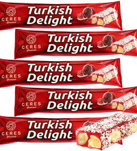 Turkish Delights Pomegranate Candy Bar with Hazelnut and Coconut, Traditional Sweet Vegan Soft Candy Bars, Snacks Size Gourmet Lokum (Loukoumi) 5 Pack