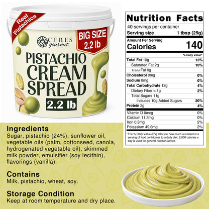 Professional Pistachio Cream for Dubai Chocolate Bars, Brownie and Pancake or Pastry, and Dessert Applications 2.2 lb / 6.6 lb / 11 lb