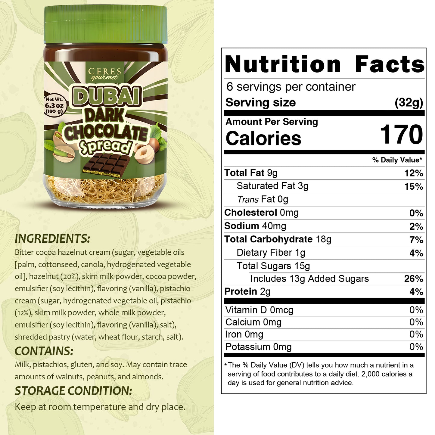 Belgian Dark Dubai Chocolate Kataifi Spread 6.35 oz