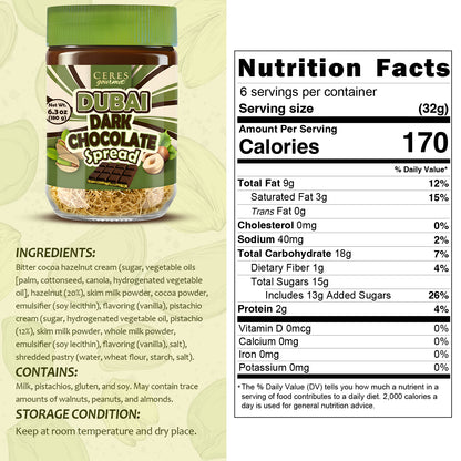 Belgian Dark Dubai Chocolate Kataifi Spread 6.35 oz