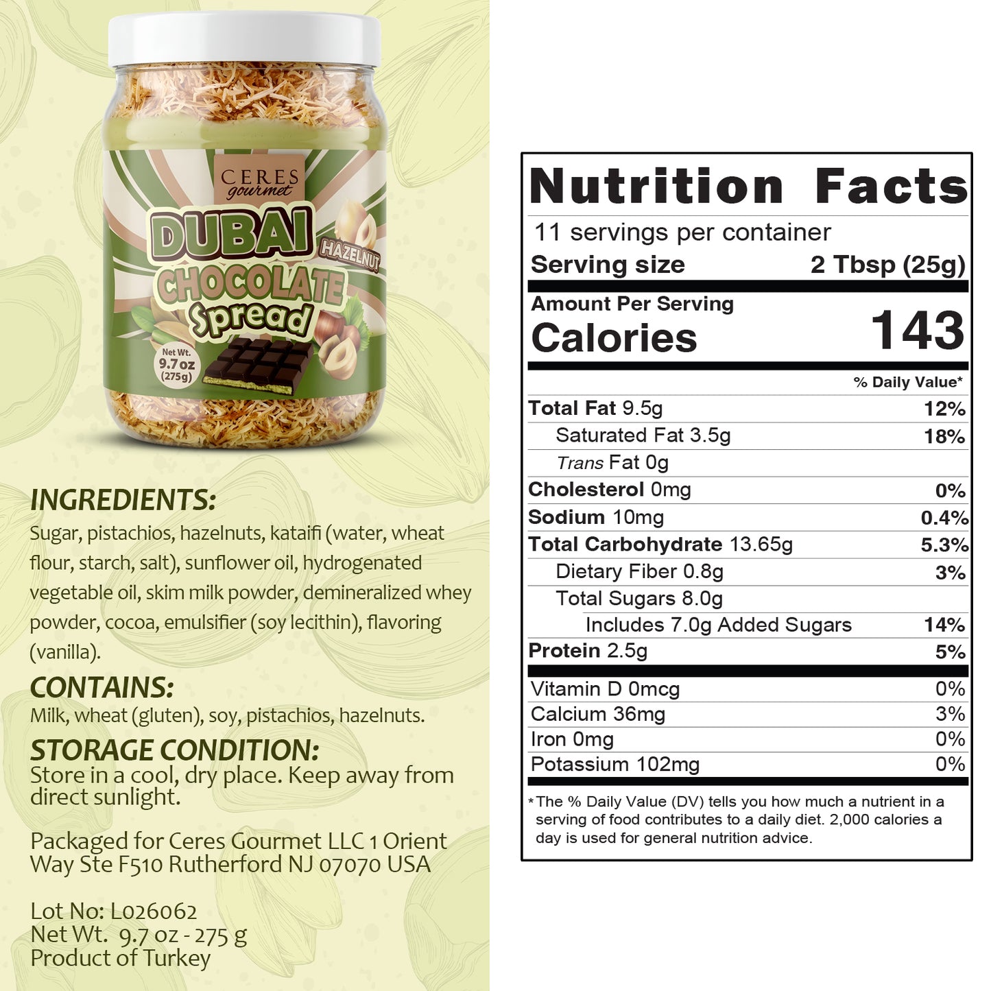 Viral Dubai Chocolate Spread: Pistachio, Hazelnut & Crunchy Kataifi (9.7 oz)