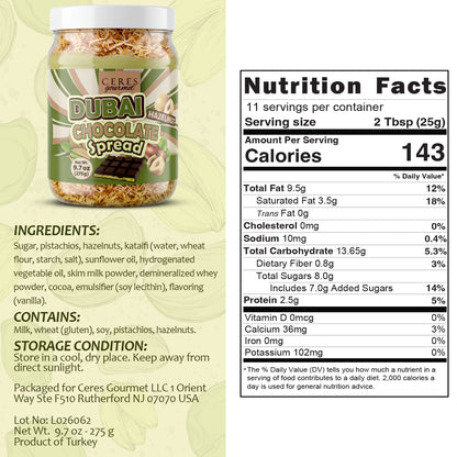 Viral Dubai Chocolate Spread: Pistachio, Hazelnut & Crunchy Kataifi (9.7 oz)