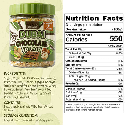 Dubai Spreadable Chocolate and Pistachio with Kataifi - 9.7 oz