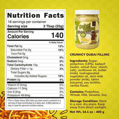 Ceres Gourmet Extra Crunchy Dubai Filling: Premium Pistachio Knafeh Spread (14.1 oz)
