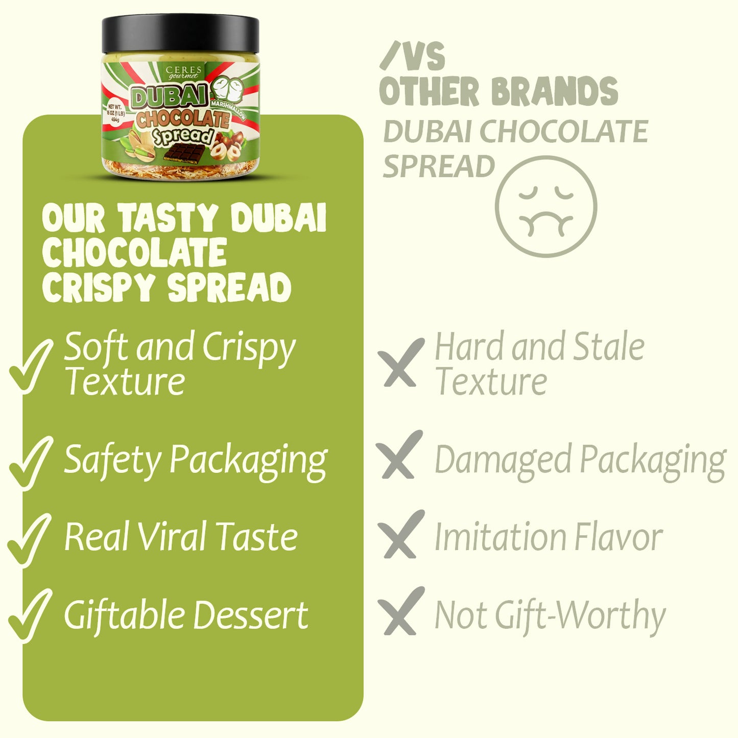 Ceres Gourmet Dubai Chocolate Pistachio Spread with Marshmallows (16oz)