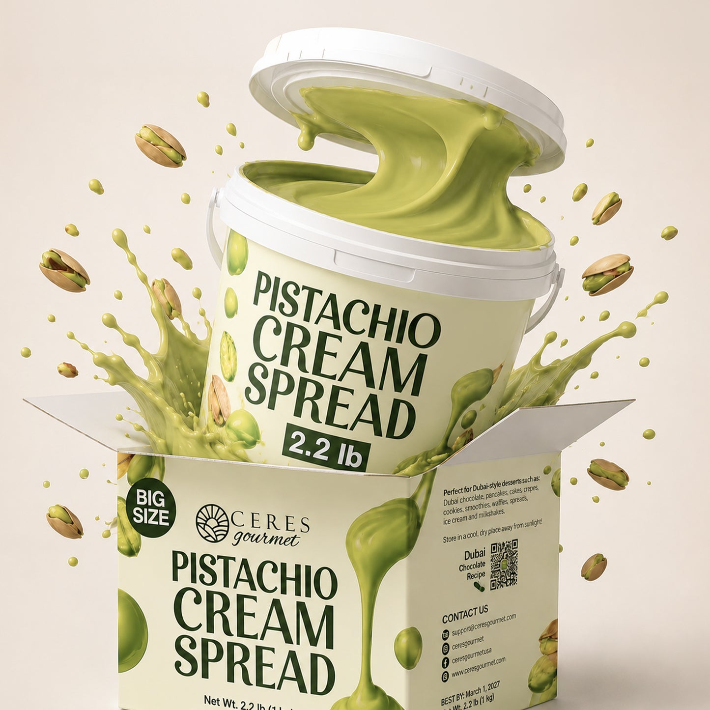 Professional Pistachio Cream for Dubai Chocolate Bars, Brownie and Pancake or Pastry, and Dessert Applications 2.2 lb / 6.6 lb / 11 lb