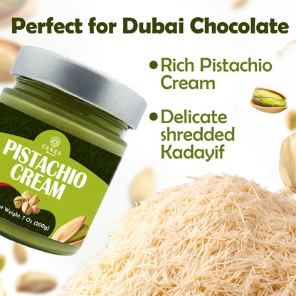 Premium Kataifi Shredded Fillo Dough & Pistachio Butter Spread Bundle for Viral Dubai Chocolate – Authentic Turkish Raw Chopped Kataifi Pastry (500g) and Sweet Pistachio Nut Cream (7.76 Oz), Ideal for Kunafa, Baklava, and Gourmet Desserts - Ceres Gourmet