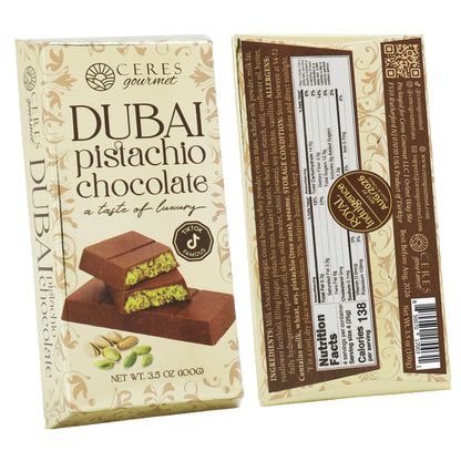 Dubai Chocolate Bar Pistachio with Milky Chocolate and Knafeh - 3.5 Oz